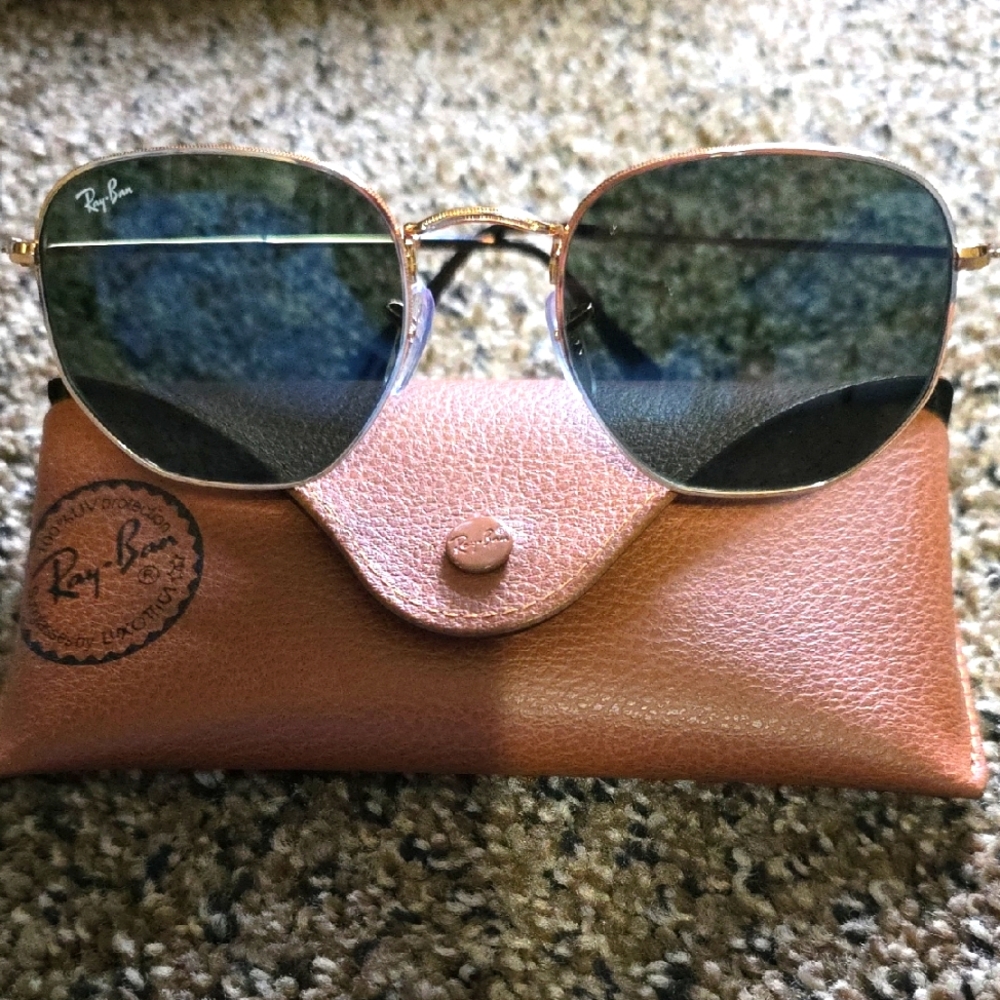 Ray-Ban Gold and Black Hexagonal Sunglasses